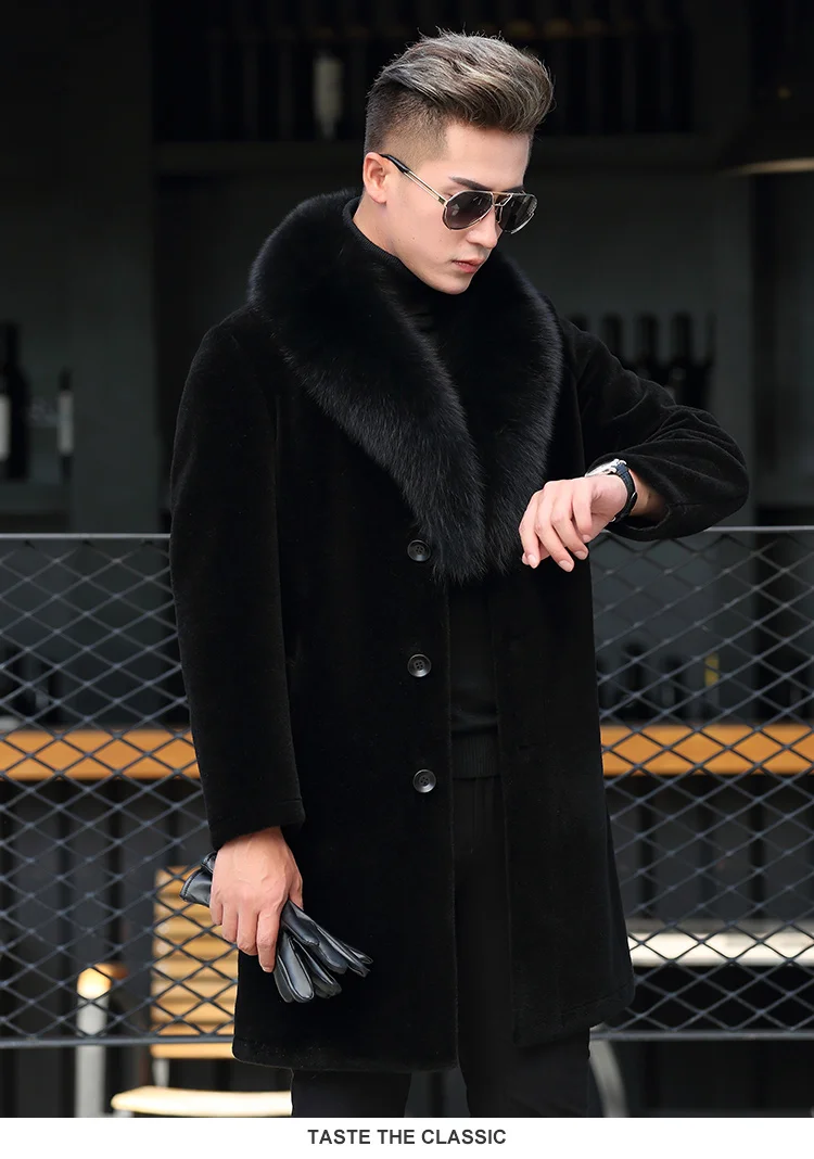 Haining Genuine Leather Clothes Men's Fox Fur Collar Chenille Coat Fur Coat Men's