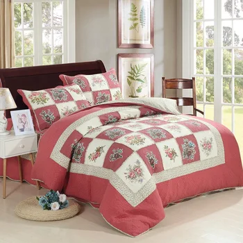 

Red Quilting Quilts Embroidery Floral BedCover Bedspread Bedsheet Pillowcase Set Patchwork Quilt Bedspread KingSize Coverlet Bed