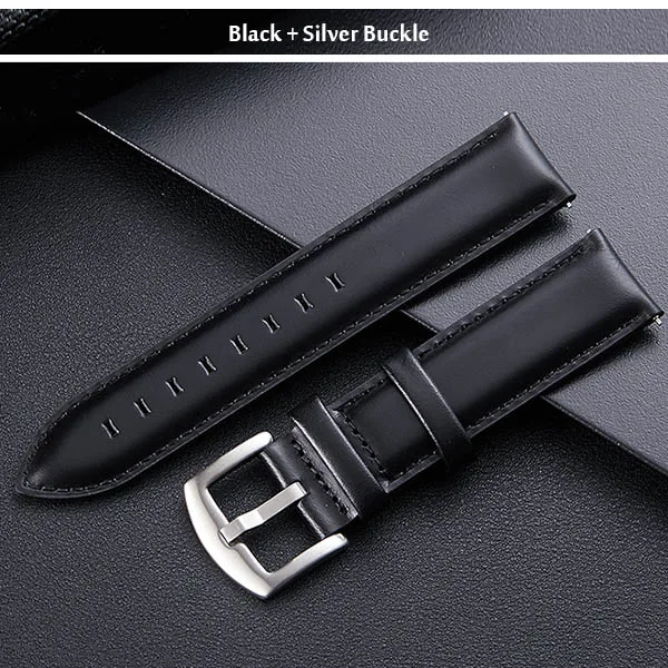 Black Silver Итальянские Ремешки для наручных часов из натуральной кожи 18 мм 20 мм Универсальный валик для часов Ремешок для часов с пряжкой умный быстросъемный ремешок для часов IP черный и серебристый - Цвет ремешка: Black Silver