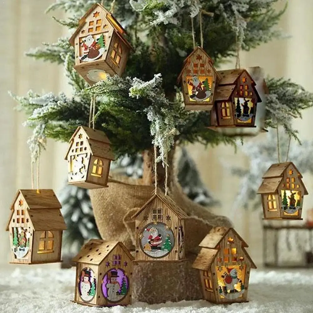 

1Pc Mini Cabin Pendant Santa Claus Snowman Elk Cabin Lights LED DIY Children's with Pendant Handmade Toys V5J3
