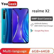 Realme X2 X 2 6GB 64GB Смартфон Snapdragon 730G 64MP Quad камера 6,4 ''телефон nfc VOOC 30W быстрое зарядное устройство