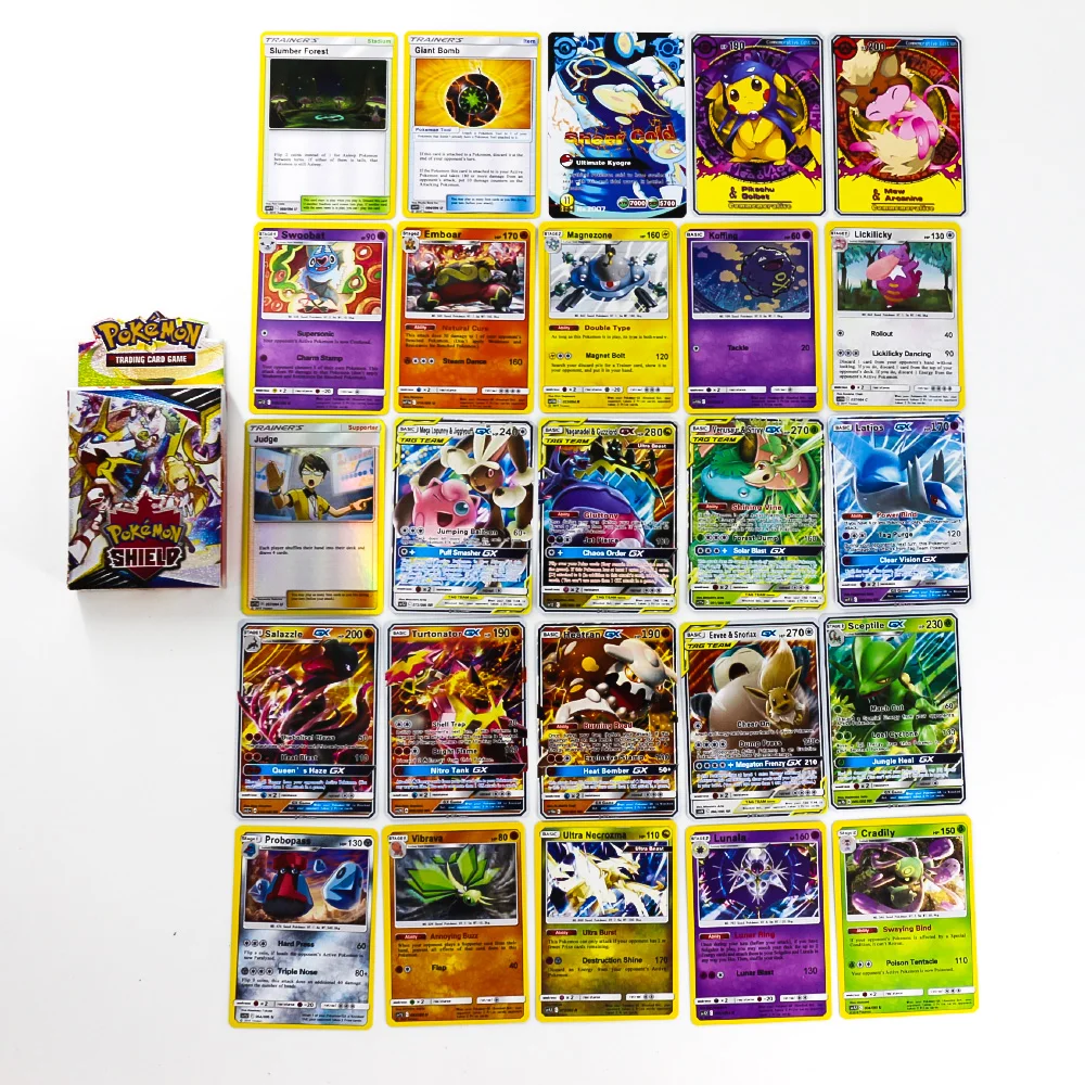 Takara Tomy New Pokemon Cards Sword and Shield Shining Box GX Flash Cards Energy Trainer Tag Team 25pcs Toys for Kids