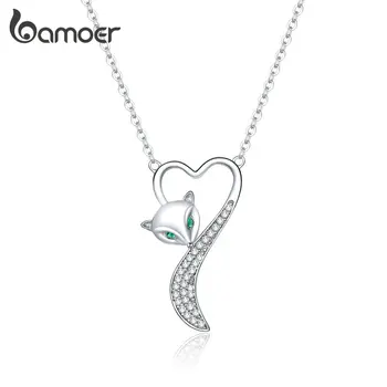 

bamoer GAN148 925 Sterling Silver Pendant Necklace Infinity Love Fox Chain Necklace for Women Trendy Fine Jewelry 45cm Length