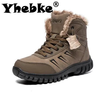 

Yhebke Rubber Boots Men Winter Snow Boots Lace Up Waterproof Outdoor Hiking Shoes Size 46 47 48 Timber Fur Ankle Footwear