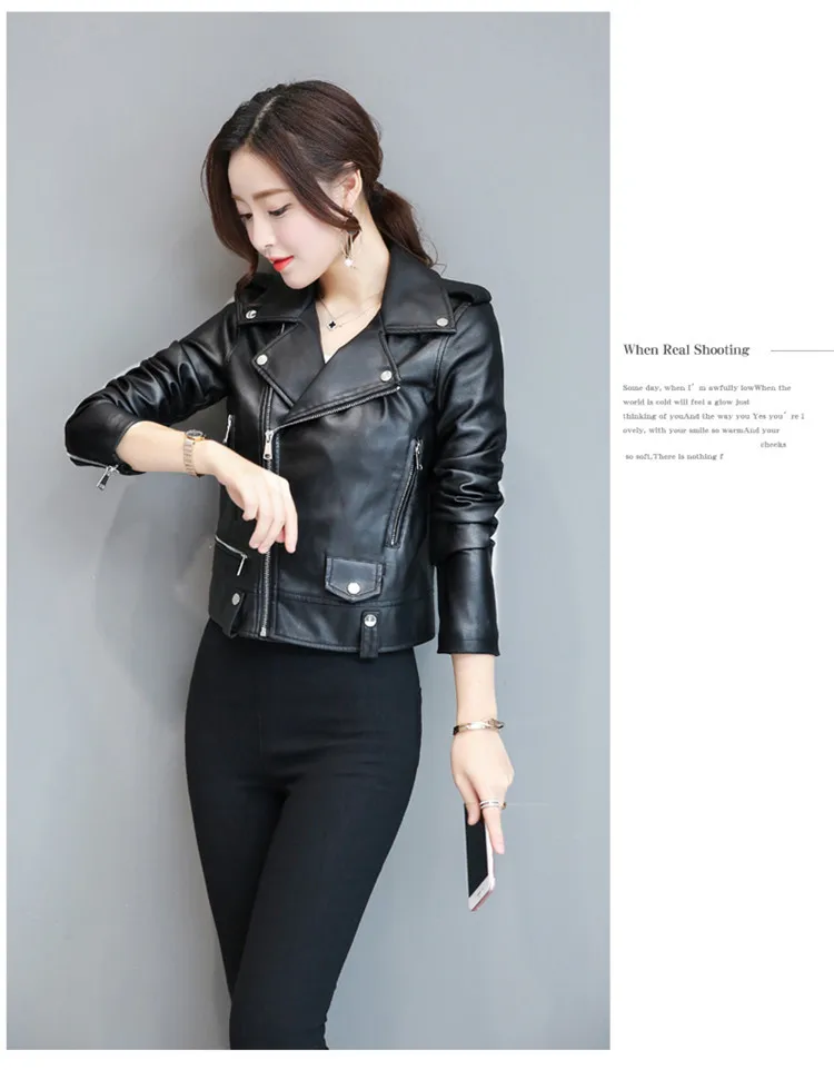 Женская Корейская куртка-бомбер, черная куртка из искусственной кожи, пальто, осенне-зимняя новая короткая верхняя одежда для мотоциклистов Harajuku, одежда-накидка