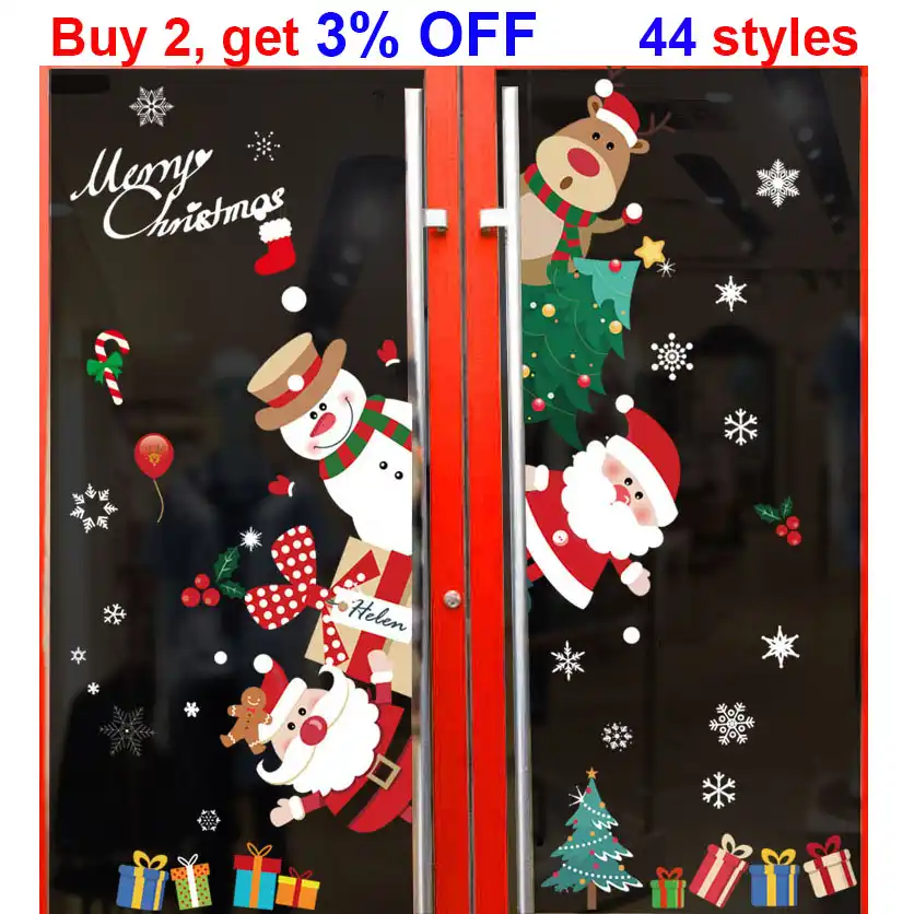 Cartoon Christmas Window Stickers Showcase Removable PVC Sticker Santa