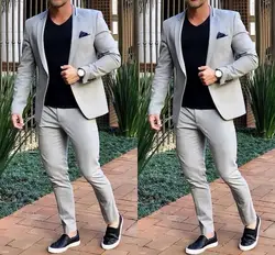 YiMinpwp Grey Men Suits One Button Groom Suit esmoquin hombre Blazer Jacket Costume Mariage Homme 2 Piece Coat+Pant