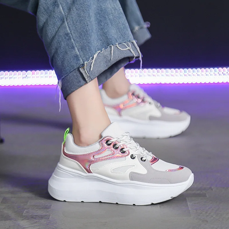 Women's Sneakers Mesh Platform Spot New Thick-soled White Shoes Women's Shoes Women's Shoes Color Matching Old Shoes Women