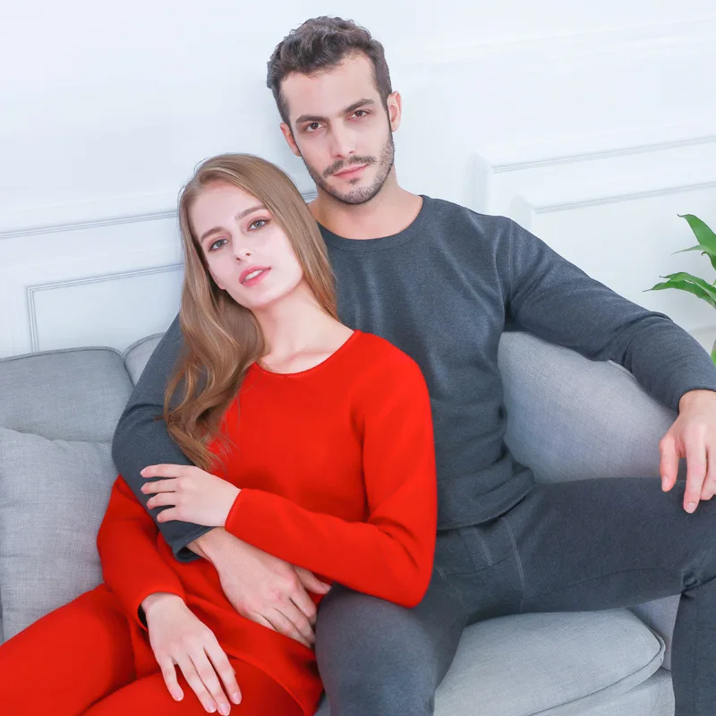 Men New Winter Cotton Thermal Undershirts Youth Padded and Thickened Round Collar Long Johns Suits Women Warm Underwear