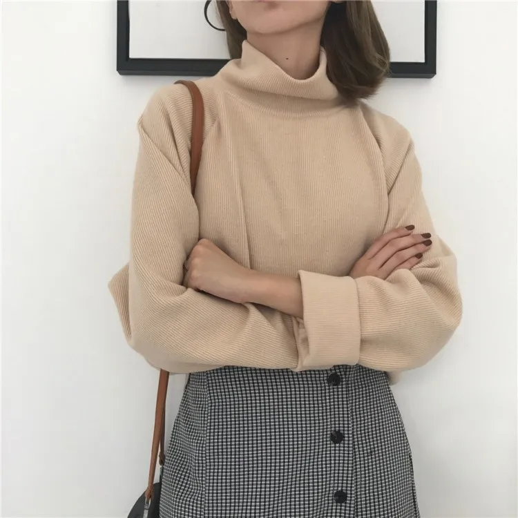 

Nice Autumn Winter Solid Turtleneck Sweater Long Sleeve Knitted Pullover Causal Knitwear Thick Jumper Sweater Female