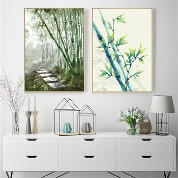 

Wall Art Chinese Bamboo Poster Watercolor Green Plant Canvas Art Print Wall Picture For Living Room Decoration Home Decor