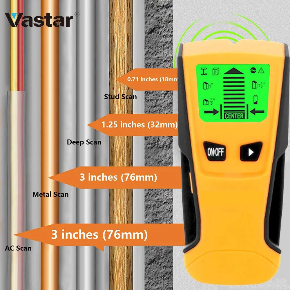 

Vastar 3 In 1 Metal Detector Find Metal Wood Studs AC Voltage Live Wire Detect Wall Scanner Electric Box Finder Wall Detector