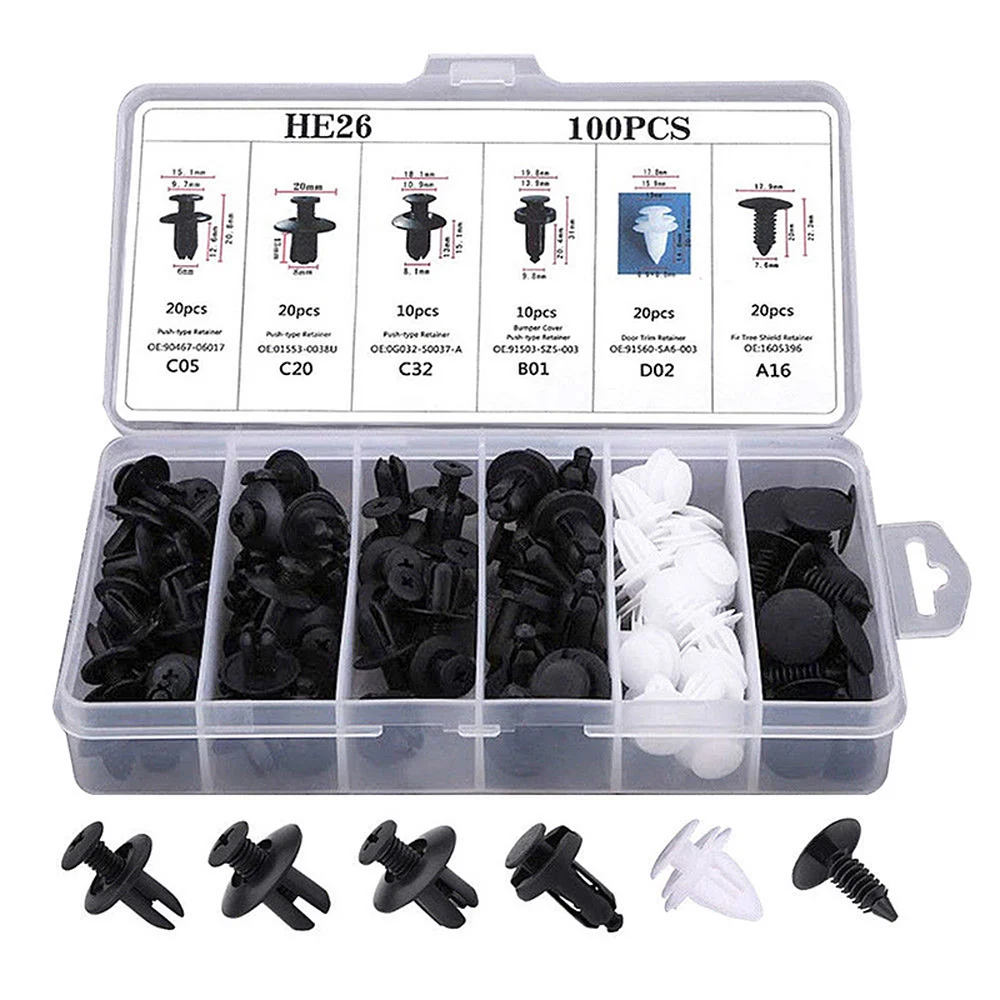 100pcs Mixed Fastener Clip Car Body Push Retainer Pin Rivet Bumper for Renault Alaskan Trezor Talisman Kwid Espace Kangoo EZ-GO |