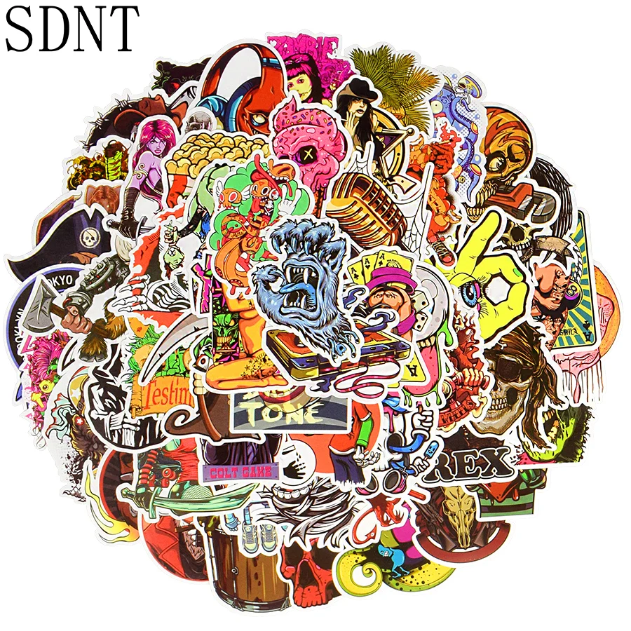 

100 PCS Horror Cool Sticker Skeleton Punk JDM Graffiti Waterproof Stickers for Adult DIY Laptop Helmet Bike Skateboard Stickers