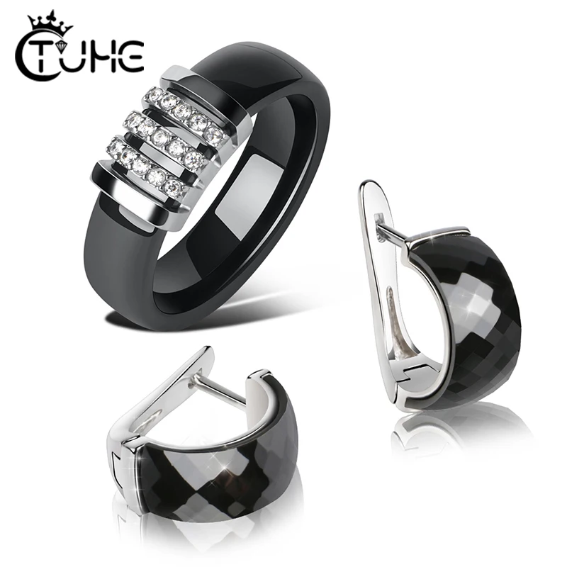 Элегантный роскошный дизайн, новые здоровые Керамические ювелирные наборы, модные керамические кольца с австрийскими кристаллами, серьги-гвоздики, ювелирные наборы для женщин