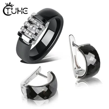 Элегантный роскошный дизайн, новые здоровые Керамические ювелирные наборы, модные керамические кольца с австрийскими кристаллами, серьги-гвоздики, ювелирные наборы для женщин