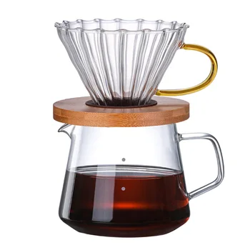 

600ML Thickened High Borosilicate Glass Coffee Pot Hand Drip Pot Sharing Pot Filter Coffee Percolator Cup and Funnel Set