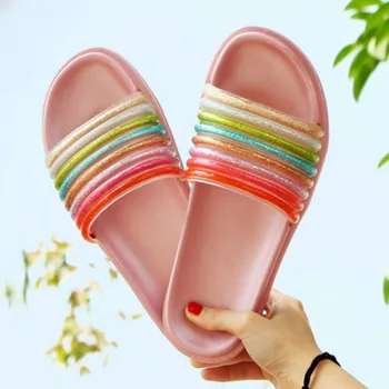 

New Rainbow Stripe Quality Female Slippers Outdoor Sandals Non-slip Beach Slides Casual Home Slipper Beach Fashion Trend Shoes