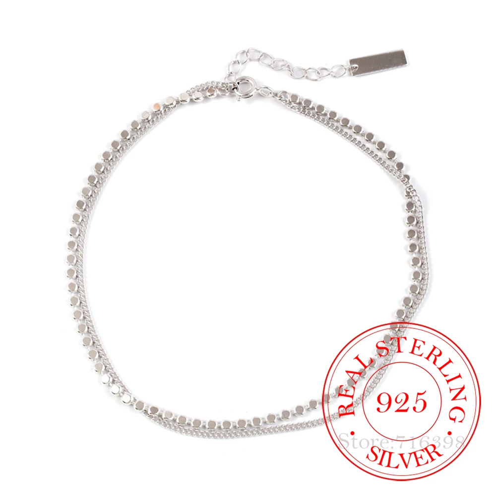 Anklet Bracelets Silver Anklets Leg Bracelet 925 Sterling Silver Double Layer Round Anklet Bracelet Female Simple Temperament Sexy Chain Jewelry