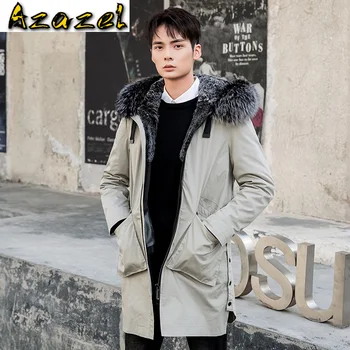 Billig Azazel MĂ€nner Kleidung Der Winter MĂ€nner Jacke 5XL Echt Rex Kaninchen Pelz Mantel 100% Fuchs Pelz Kragen Kleidung Mit Kapuze Parkas Jaqueta LXR491