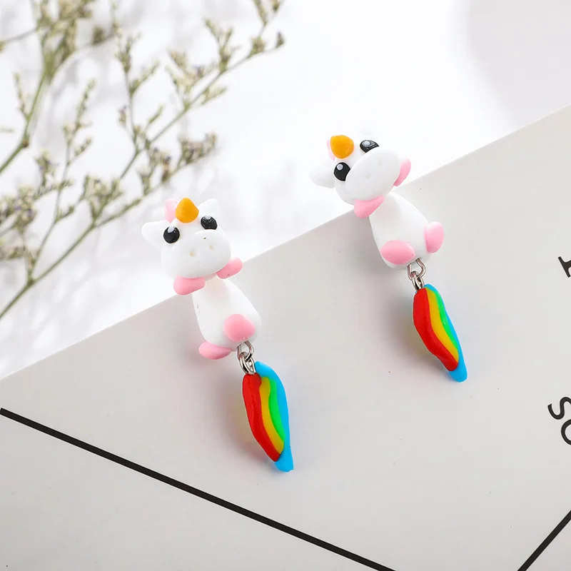 Полимерная глина милые серьги в виде единорогов для женщин модные ювелирные изделия ручной работы 3d Пегас серьги гвоздики для девочек подарок для детей