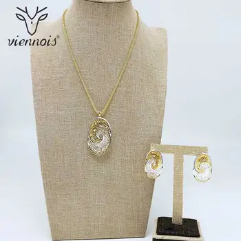 

Viennois Jewelry Set For Women MixGold Color Hollow out Zricon Design Necklace Stud Earrings Party Jewelry 2020
