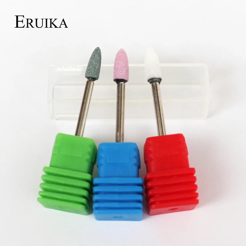 ERUIKA 1PC Ceramic Stone Pointed Sharp Nail Bits Korund Matieral Electric Nail Drill Machine Nail File Nail Cutter 4