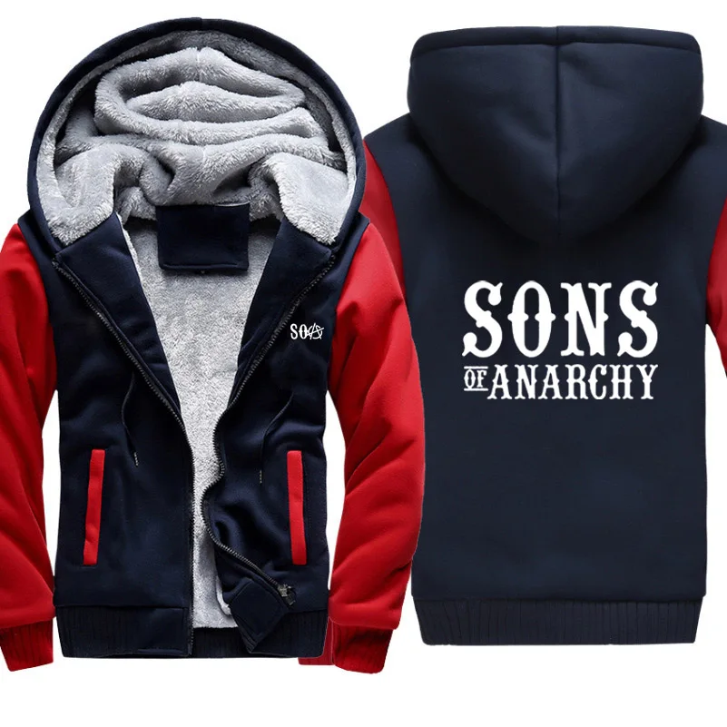 SOA Sons of толстовки анархия Мужские Зимние флисовые плотные теплые пальто толстовка на молнии SAMCRO мужские толстовки куртка с капюшоном мужская