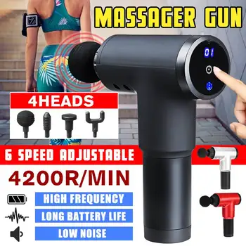 

4200r/min LCD Display Therapy Massage Guns 6 Gears Muscle Massager Pain Sport Massage Machine Relax Body Slimming Relief 4 Head