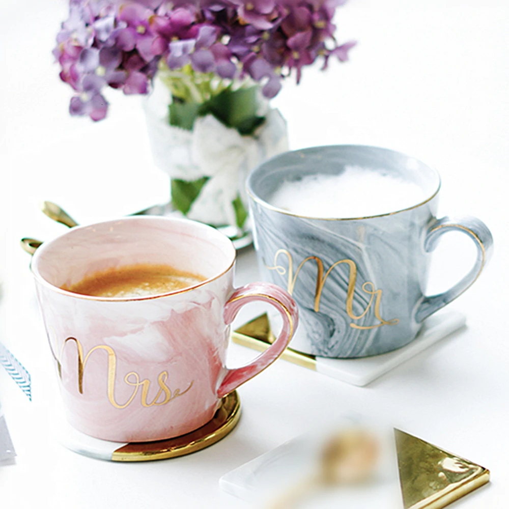 380ml Marble Ceramic Mug Travel Coffee Mugs Milk Tea Cups Creative Mr and Mrs Mugs Creative Wedding Gift (4)