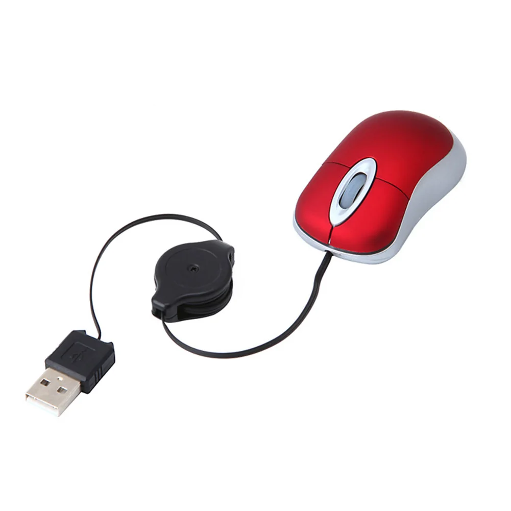 Мини Выдвижной кабель USB Проводная игровая мышь для путешествий оптическая компьютерная мышь геймер для игровой мыши ПК - Цвет: Красный