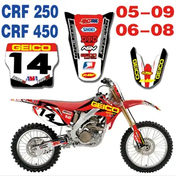

New Full Graphics Decals Stickers Custom Number Name Glossy Bright Stickers Waterproof for HONDA CRF250 CRF450 2005-2009