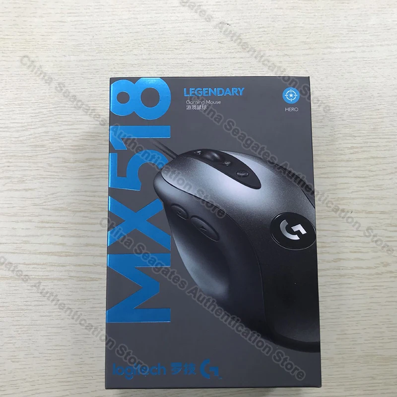 with retail box Оригинальная легендарная игровая мышь logitech MX518 с сенсором HERO Classic Fever Level mouse Legend Reborn для геймеров, 16000 dpi - Цвет: with retail box