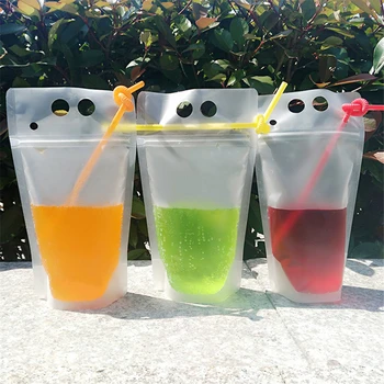 

1000 Pcs Plastic Drink Pouches Bags with Drink Straws Reclosable Zipper Non-Toxic Disposable Drinking Container Wholesale