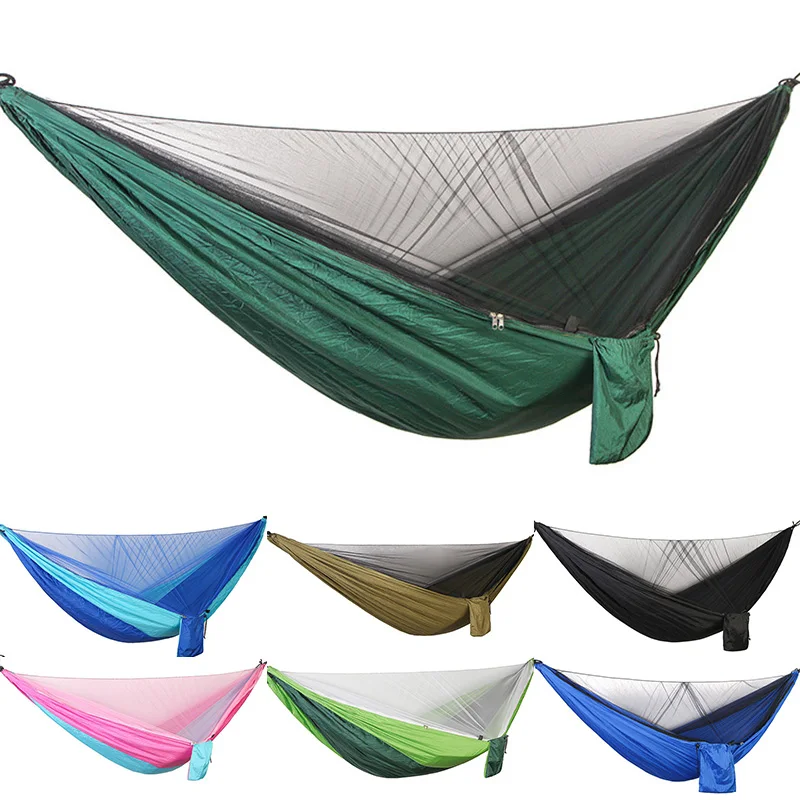

Outdoor Double Hammock Mosquito Net Camping Hanging Bed Sleeping Nylon Mesh camoing supply Wind Ropes Storage Bag
