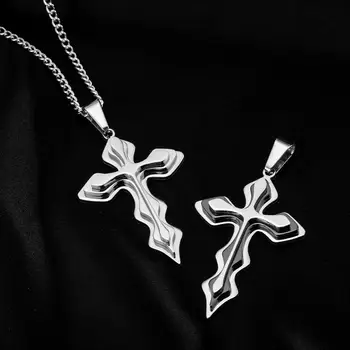 

New Fashion Multilayer Cross Pendant Necklace for Men Women Titanium Steel Creative Cross Silver Pendant Long Necklace