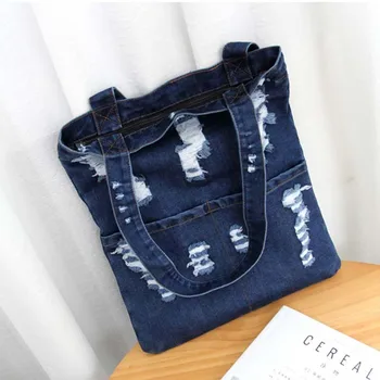 

Women Denim Shoulder Bag 2020 Fashion Chic Large Capacity Cowboy Wild Casual Canvas Flap Shopping Top-Handle Bag Female Handbag