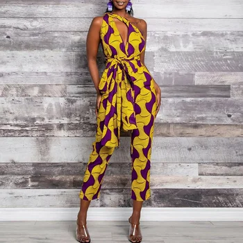 

Fadzeco Women African Print Lace Up Jumpsuit Summer African Dresses for Women Dashiki Floral Bazin Vestidos African Clothes