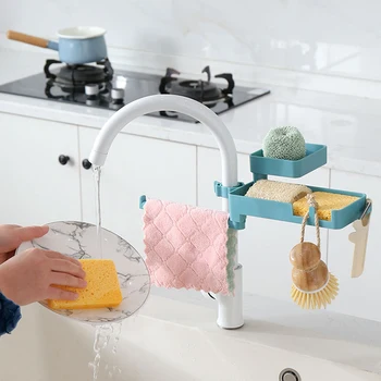 

3 in 1 double-layer faucet storage rack Kitchen Sink Storage Rack Bathroom Drain Shelf Sponge Towel Soap Holder drainage