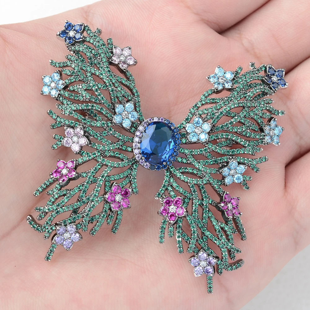 35x65MM 18k gold plated Zirconia micro pave Butterfly Brooch Pin