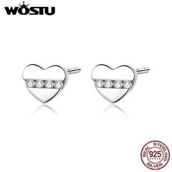

WOSTU New Shiny Heart Ear Studs 925 Sterling Silver Small Stud Earrings for Women Sterling Silver Jewelry FIE948