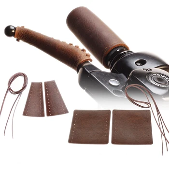 

22mm Motorcycle Leather Handlebar Grips Heavy Duty Hand Grip Throttle Covers Wraps + Brake Clutch Levers Cover Old School Custom