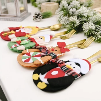 

New 4PCS Christmas Knife And Fork Bag Tableware Table Decoration-penguin + Gingerbread Man + Elf + Girl
