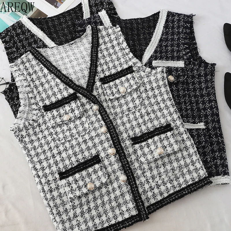 

Design Foreign-style Plaid Fringed Waistcoat Women's Single-breasted Fashion Joker Contrast V-neck Jacket Women Vest