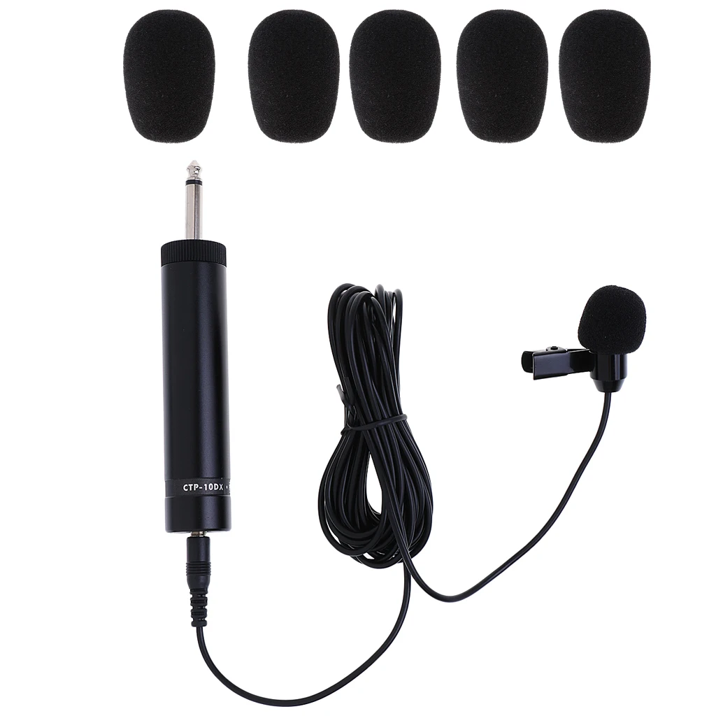 Lavalier Lapel Tie Clip Microphone+5pcs Mic Cover For Violin Guitar Voice