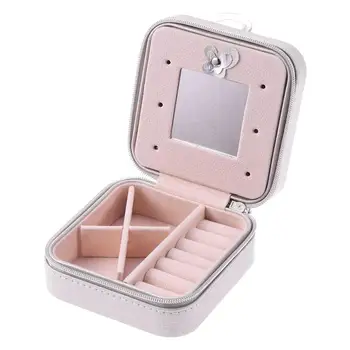 

1pc Jewelry Boxes Portable PU Leather Zipper Jewelry Storage Boxes Ring Case Necklace Organizer Earring Holder for Travel