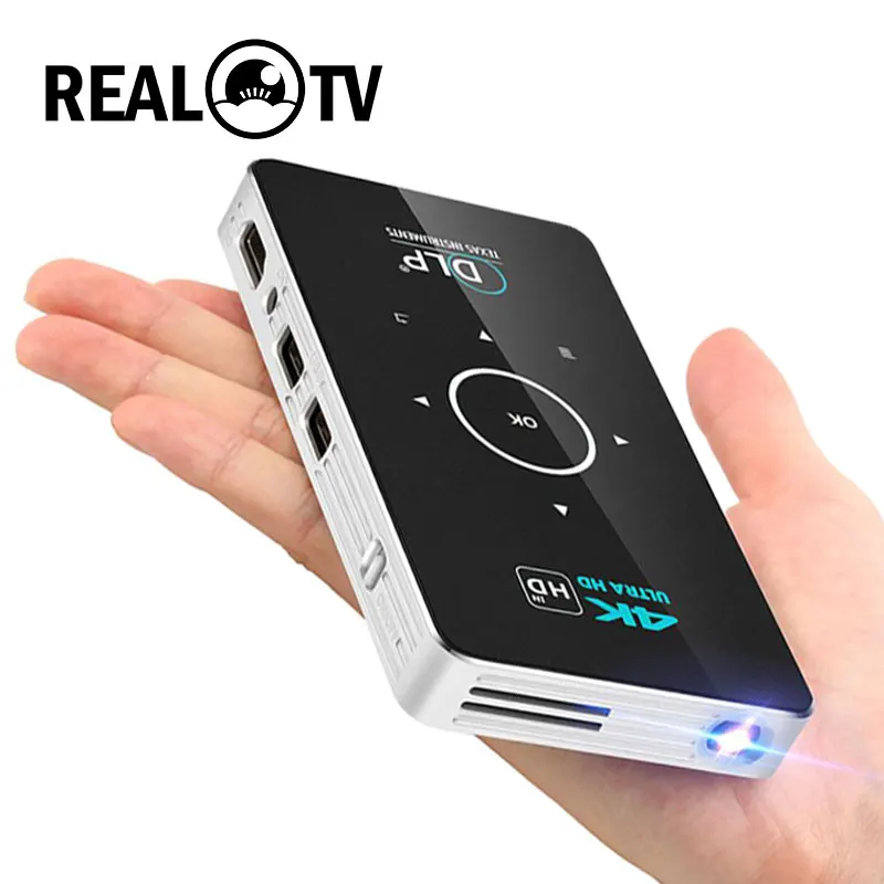 REAL TV C6 Mini 4K DLP Android 9 0 проектор Wifi Bluetooth 4 портативный домашний кинотеатр поддержка