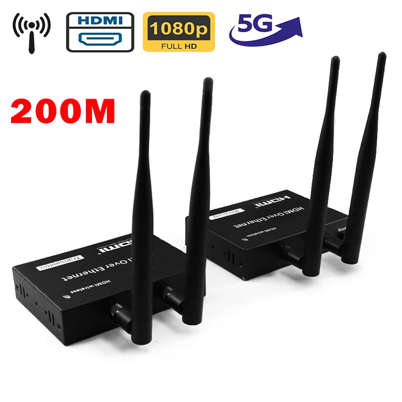200m Wireless HDMI Extender 2.4GHz/5GHz WiFi Transmitter Receiver 1080P