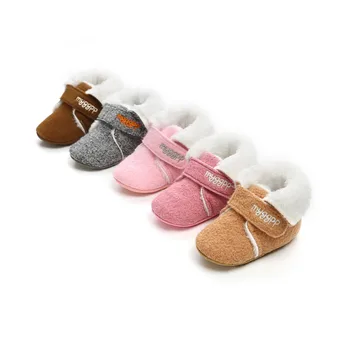 

Cute First Walkers Cuffed Warm Snow Shoes With Fur Winter Wool Toddler Moccasins Infant Girls Boys Baby Booties