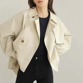 

Ellacey Short Ｗindbreaker Ｗomen 2020 Spring Ｎew Korean Fashion Short Trench Khaki Outwear Oversize Style Loose Casual Cape Coat